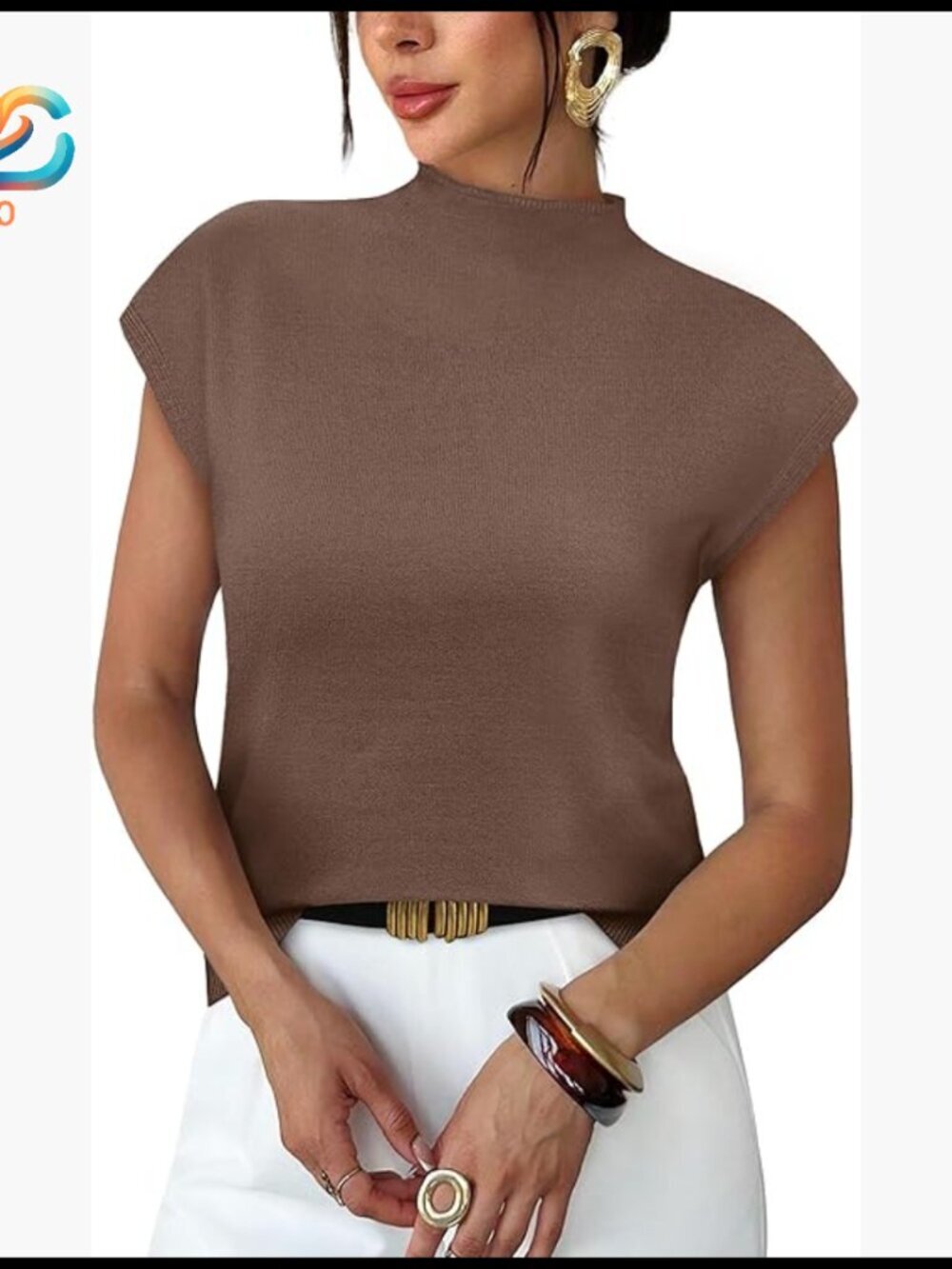 Mock Neck Short Sleeve Sweater Summer Top Lightweight Knit Pullover